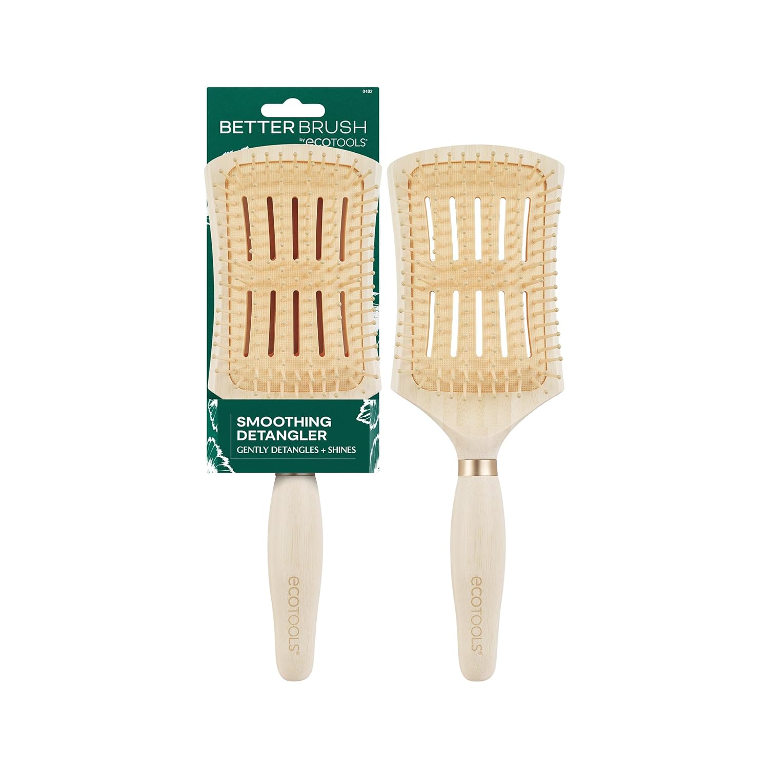 EcoTools Smoothing Detangler Hairbrush, Brush For Wet Or Dry Hair, Pain-Free Detangling, Style & Smooth Hair, Heat Resistant Brush, Renewable Bamboo & Flexible Bristles, Vegan & Cruelty-Free, 1 Count