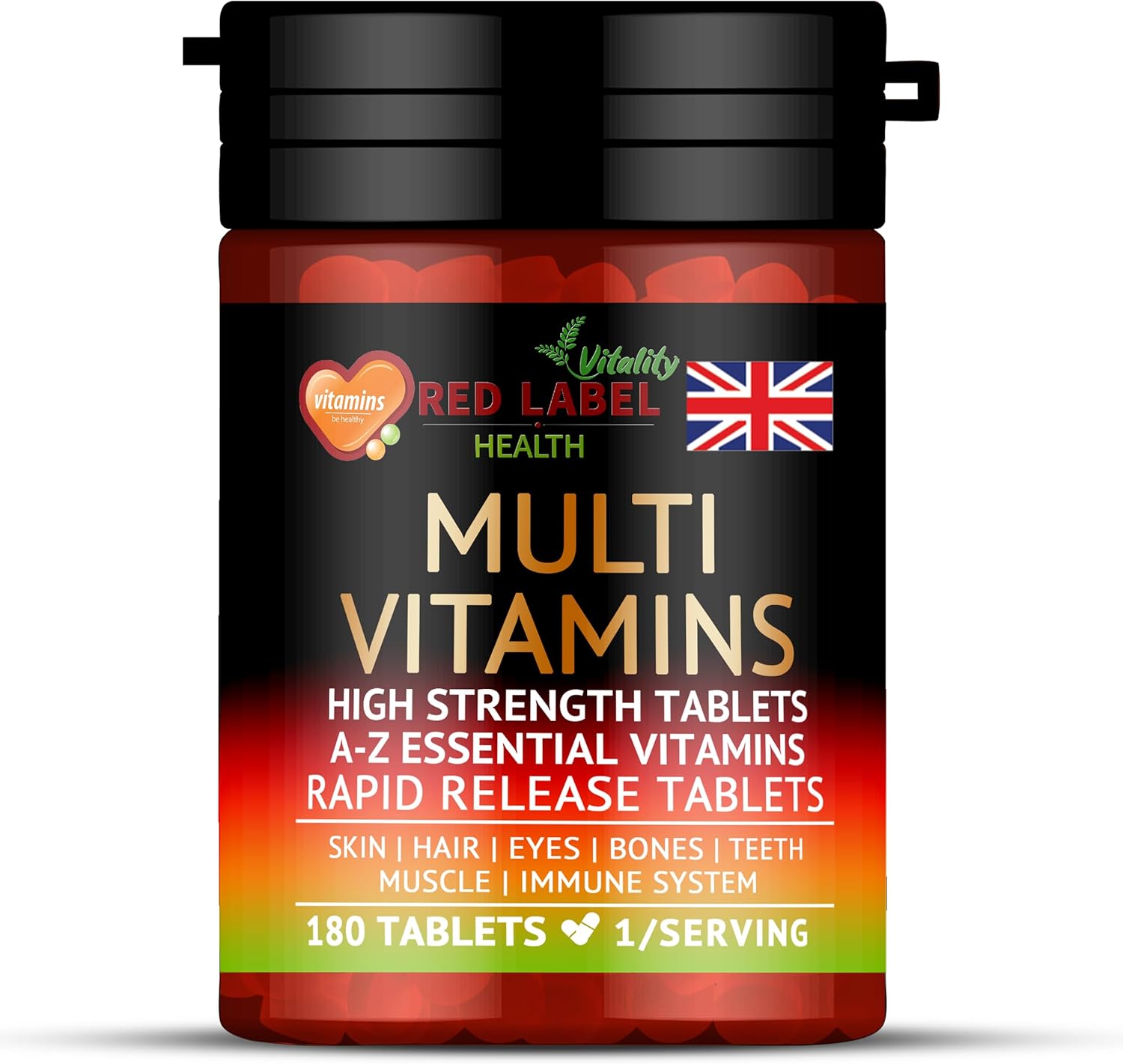 Red Label Health Multivitamin 180 Tablets (6 Months Supply) for Men & Women High Strength Multi Vitamins Supplement for Immune Support & Wellbeing, One a Day Multivitamins