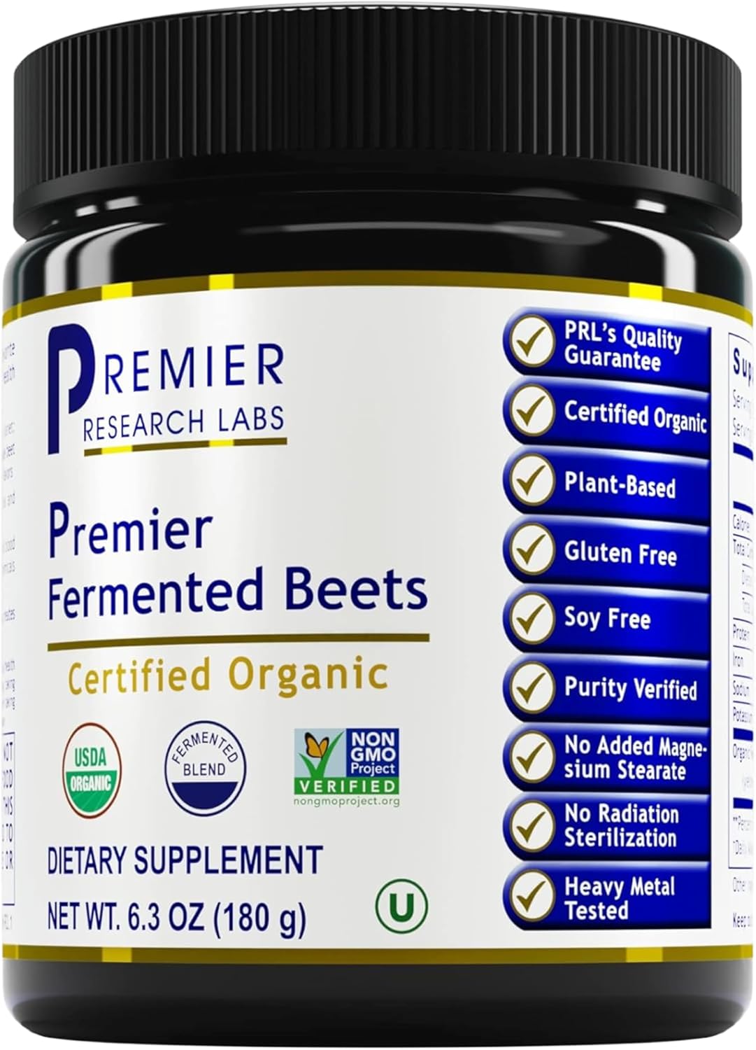 Premier Research Labs Premier Fermented Beets - Beet Root Powder Fermented, Organic Fermented Beets for Men & Women, Beetroot, Nitrates - 6.3 Oz Jar