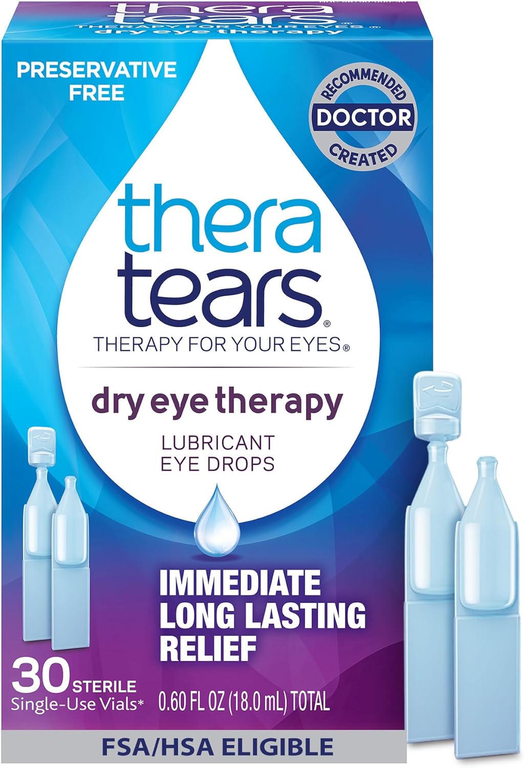 TheraTears Dry Eye Therapy Lubricating Eye Drops for Dry Eyes, Preservative Free eye drops, 30 Single-Use Vials