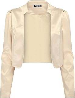 BOLEROSE Formal Long Sleeve Satin Bolero Shrug Occasion Jacket