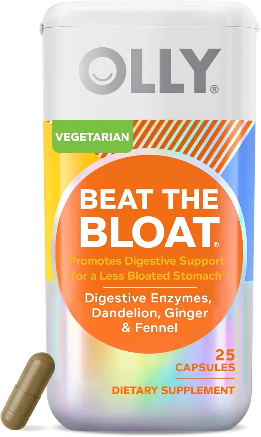 OLLY Beat The Bloat Capsules, Digestive Support Enzymes, Supplement for Women - 25 Count