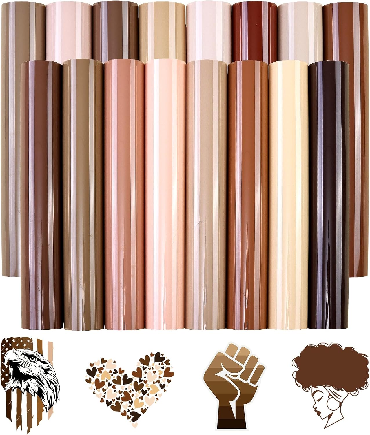 Tintnut HTV Vinyl - 16 Sheets 12 X 10inches Heat Transfer Vinyl Nude Vinyl Bundle Brown HTV Iron On Vinyl for T-Shirts DIY Compatible with Cricut Or Silhoutte Cameo