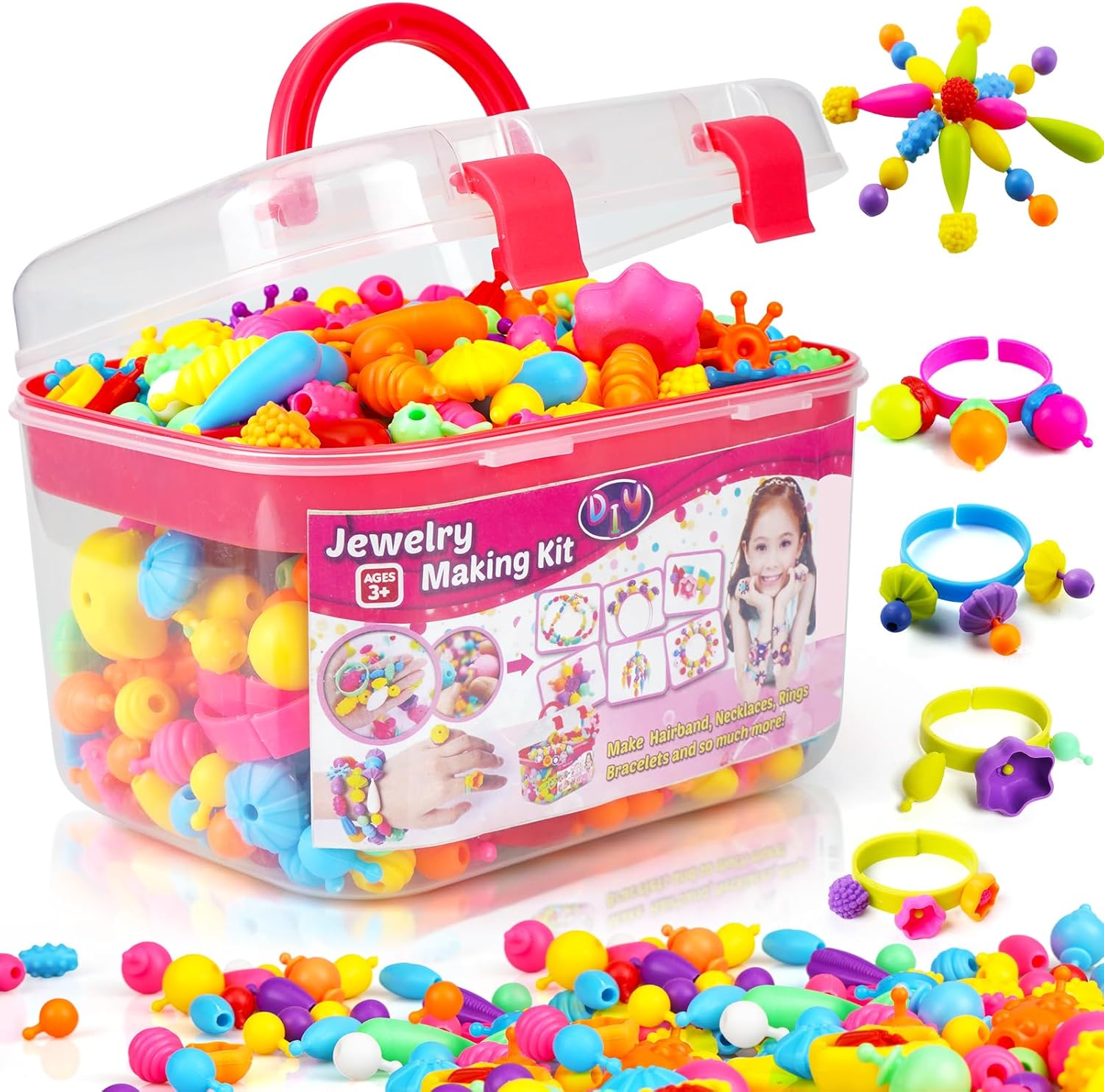 FunzBo Kids Jewelry Making Kit for Girls Toys - Snap Pop Beads Art and Craft Kits DIY Bracelets Necklace Hairband and Rings Kids Toys for Age 3 4 5 6 7 8 Brithdays Christmas Gifts