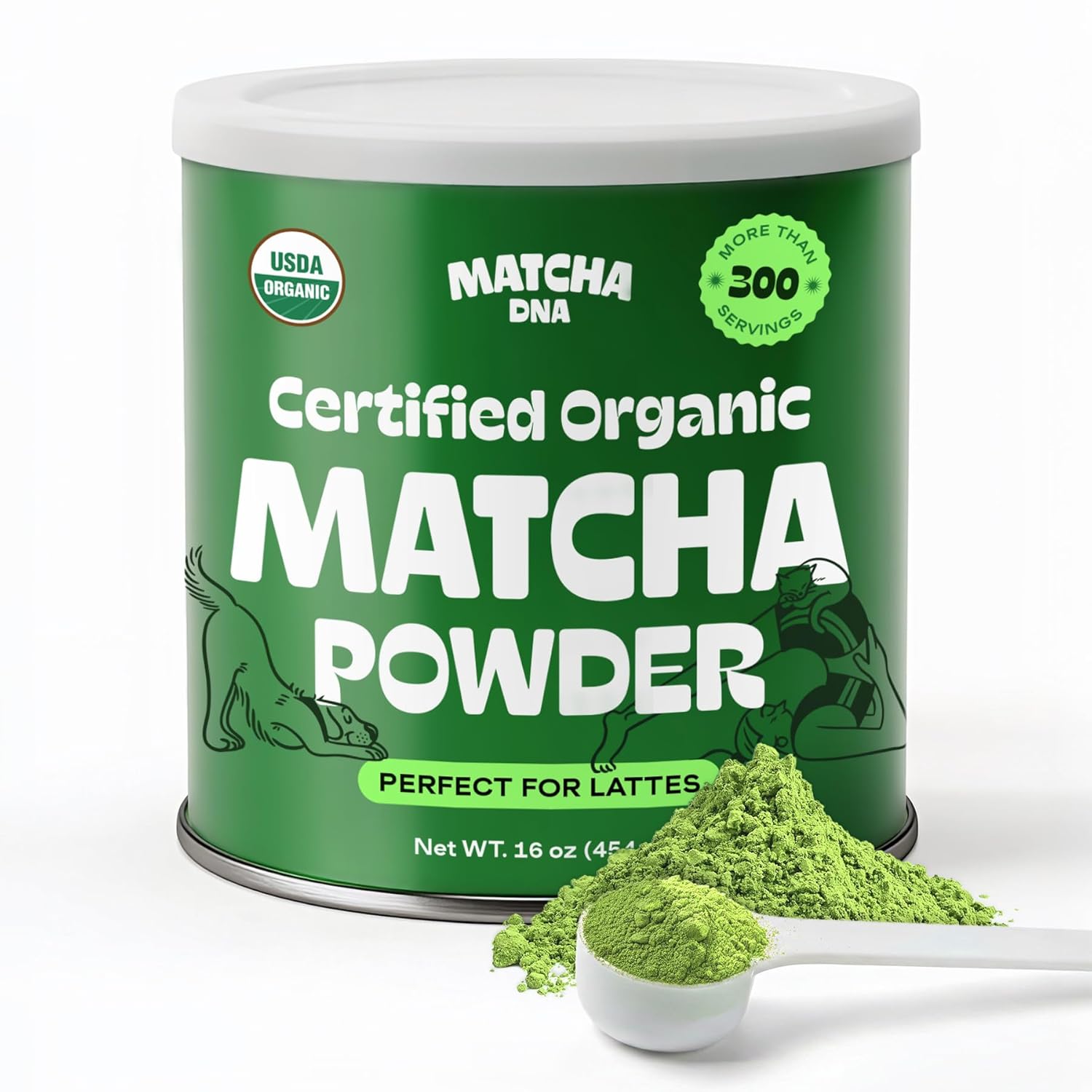 Matcha DNA Organic Matcha Powder - XXL 16oz TIN – Matcha Green Tea - USDA Organic Gluten-Free Vegan, Unsweetened No Additives - Everyday Green Macha Powder Tea for Lattes, Smoothies, Baking & Recipes