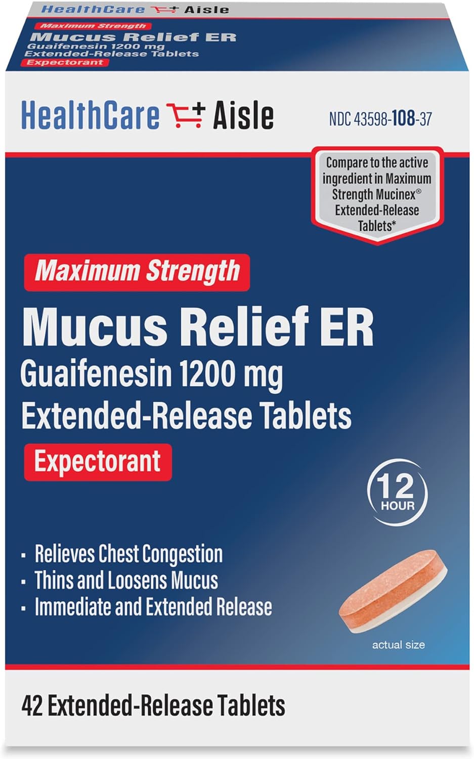 HealthCareAisle Guaifenesin 1200 mg Extended Release - 42 Tablets - Mucus Relief Expectorant for Chest Congestion Relief