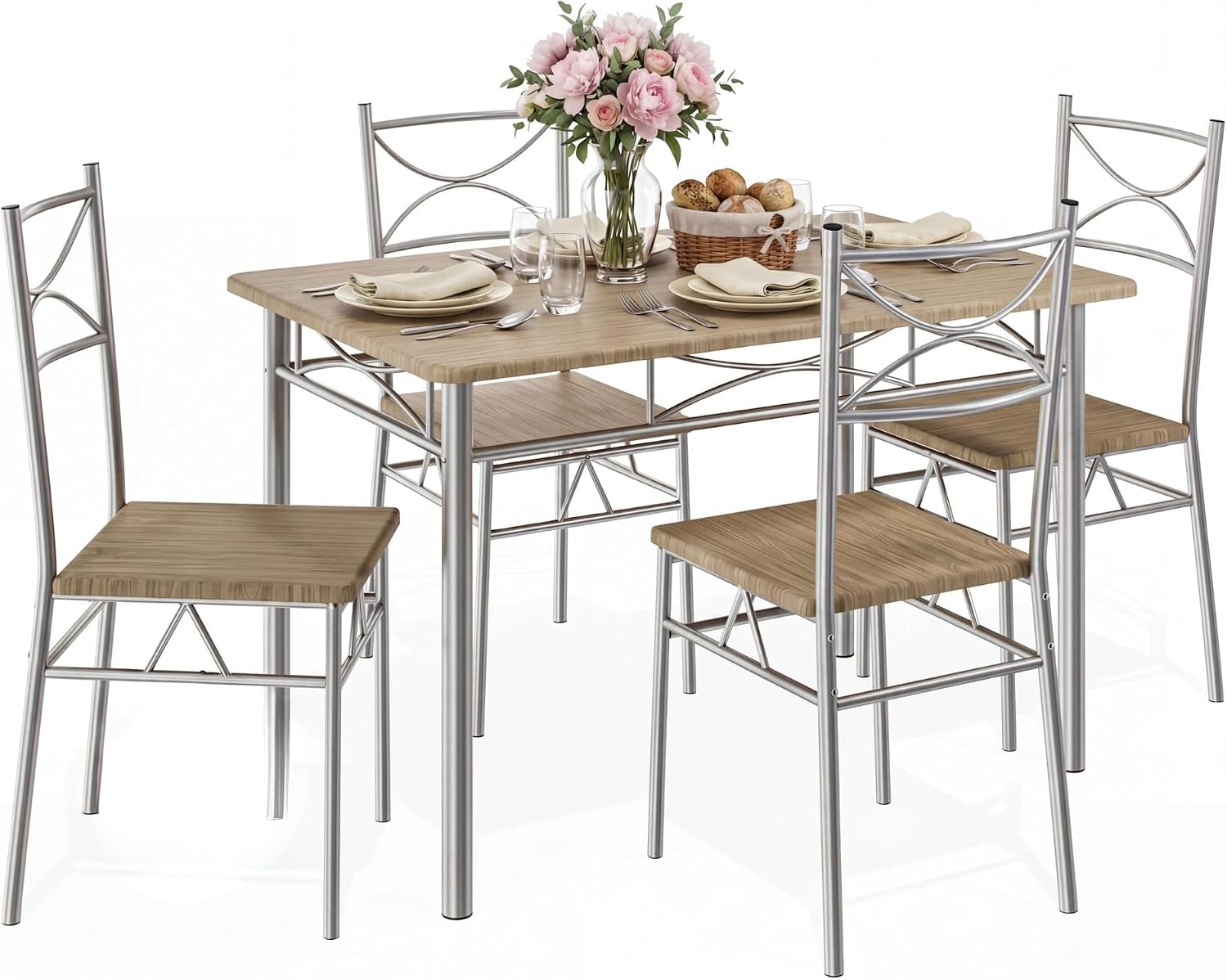 CASARIA® Dining Table Chairs Set 4 Space Saving Compact | Oak & Silver