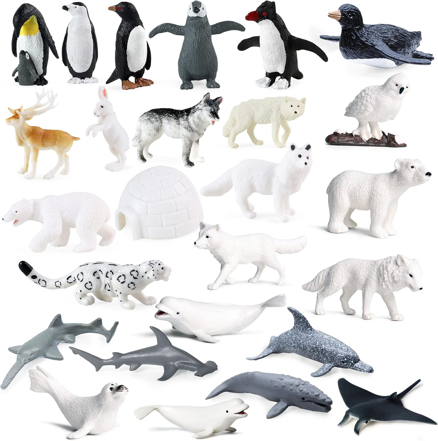 SIENON 26Pack Polar Animal Figures,Mini Plastic Arctic Antarctic Sea Animal Figurines Penguin Polar Bear Walrus Snowy Owl Wolf for Kids Toddlers Birthday Cake Topper Gift Easter Egg Filler
