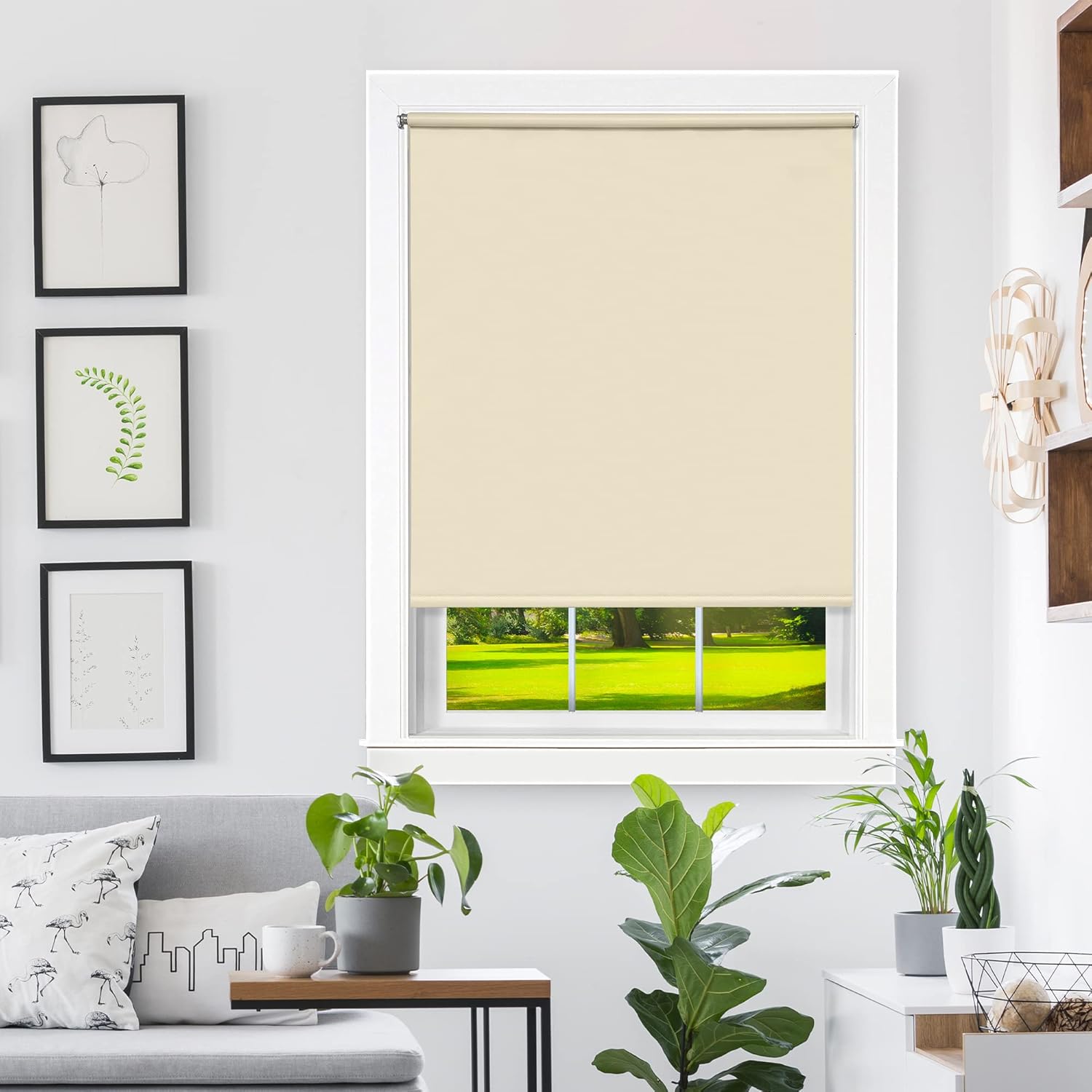 Cordless Tear Down Room Darkening Shade - 37 Inch Width, 72 Inch Length - Ivory - Cord-Free Customizable Light Filtering Horizontal Mini Vinyl Windows Blinds for Interior by Achim Home Decor