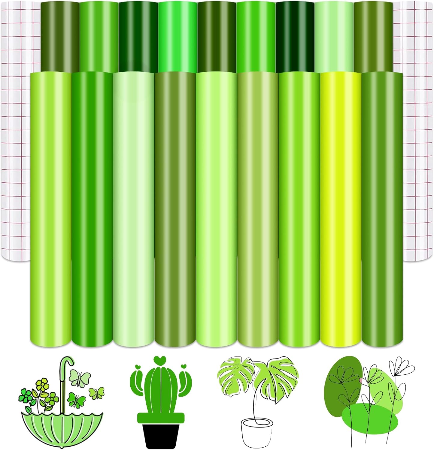 Tintnut Green Permanent Vinyl - 18 Sheets 12"x10", Solid Color Soothing Natural Permanent Adhesive Vinyl for Cutting Machine, Home Decor Self Sticker