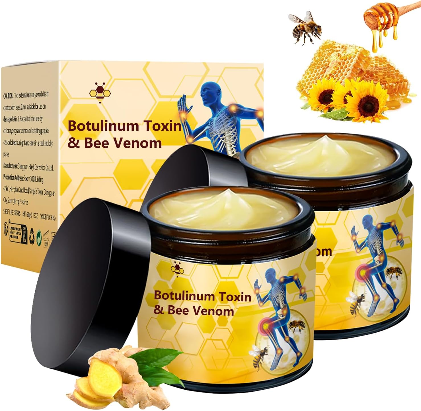 2 Pcs Botulinum Toxin & Bee Venom-Relief Bone Healing Cream, Professional Bee Venom Cream, Natural Joint Relief Gel, for Neck,Waist,Back Hand Feet and Leg