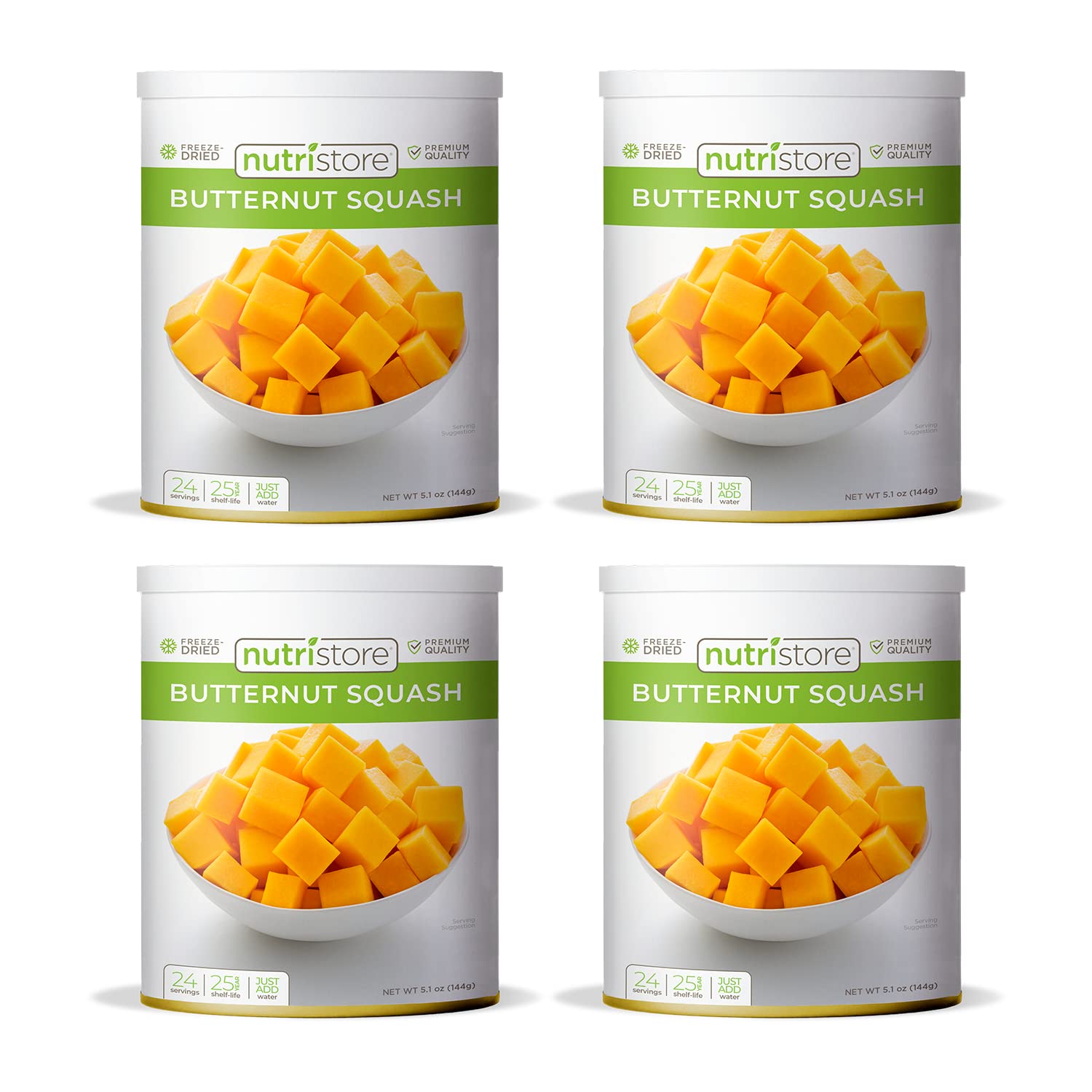 Nutristore Freeze-Dried Vegetables | Emergency Food Storage | 25-Year Shelf Life | Prepping Pantry Staple | Broccoli, Corn, Peas & More | Bulk Long-Term Survival Supply (4-Pack, Butternut Squash)