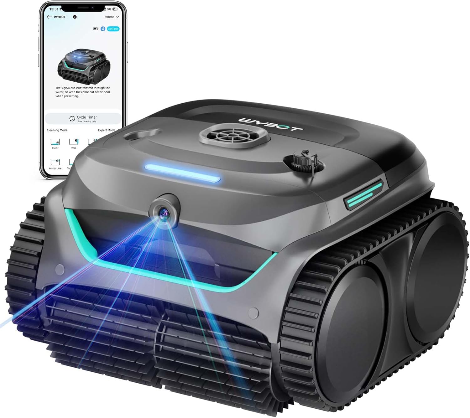 (2025 New) WYBOT C2 Vision Robotic Pool Vacuum with AI Camera, Ultra-Fine Filtration Pool Cleaners for Inground Pools, Comprehensive 8 Mode, Wall Climbing, Brushless Motor, Smart Navigation, Gray