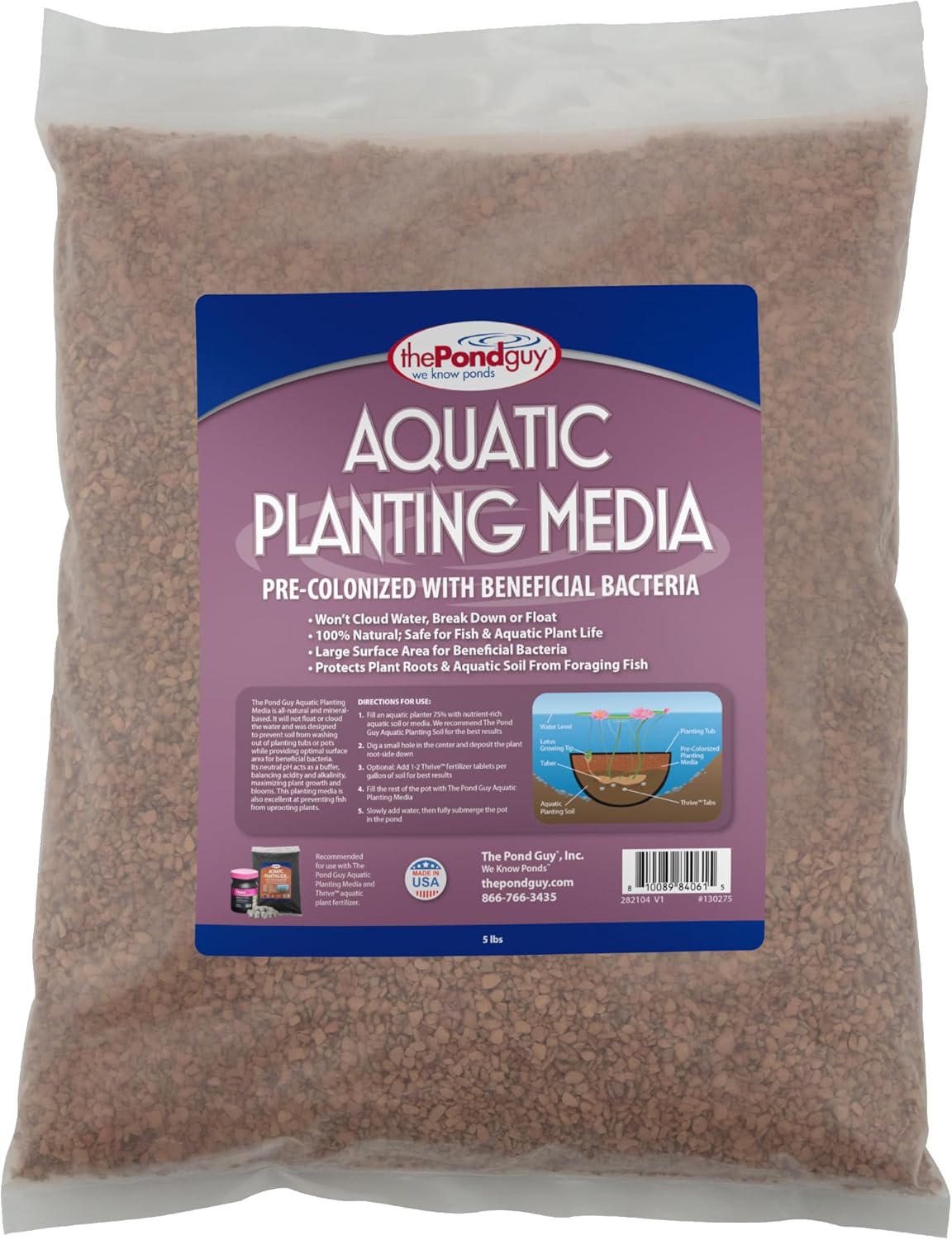 The Pond Guy Planting Media, Outdoor Water Garden Plant Medium, Grow Lily, Lotus & Aquatic Plants, Substrate Seeds Beneficial Microbes, 4 Quarts (1x 4qt/Approx. 6 lb Bag)