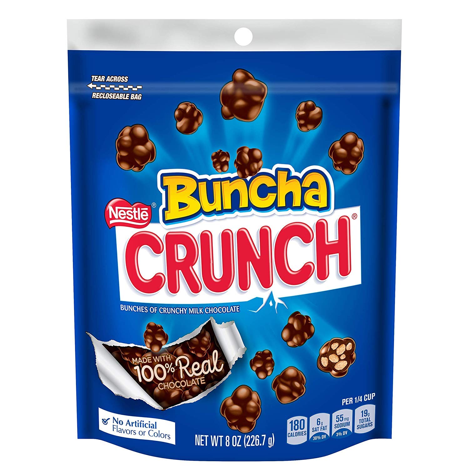 Buncha CRUNCH Candy, Pieces of Creamy Milk Chocolate with Crisped Rice, 8 Resealable Bags, Great for Sharing, 8 oz Each