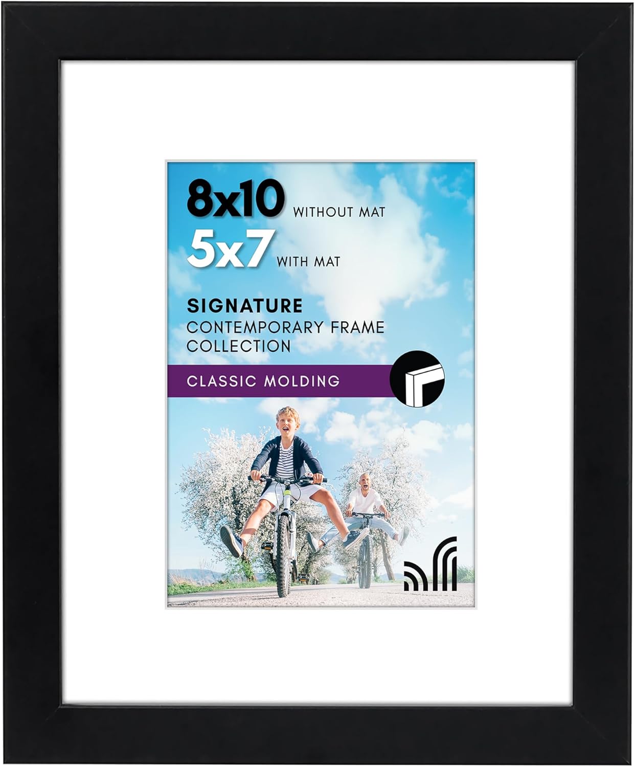 Americanflat 8x10 Picture Frame with Shatter-Resistant Glass - Use as 5x7 Picture Frame with Mat or Display 8x10 Photo Without Mat - Signature Collection - Photo Frames for Tabletop and Wall - Black