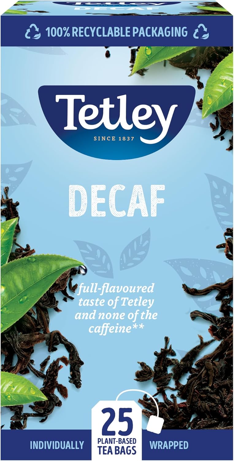 Tetley Everyday Original Decaf Black Tea Bags – Smooth Decaf Blend - Great for All Day Enjoyment - Rainforest Alliance Certified, Full-Flavoured and Refreshing - 25 Enveloped Teabags (1 Pack)