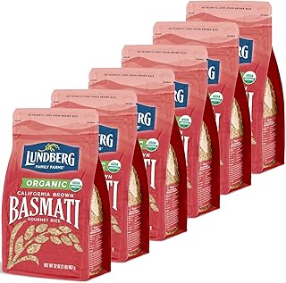 Lundberg Basmati Rice, Organic Long Grain Brown Rice - Non-Sticky, Fluffy Aromatic Rice Grown in California, Pantry Staples, Chip Clip Included, 32 Oz (Pack of 6)