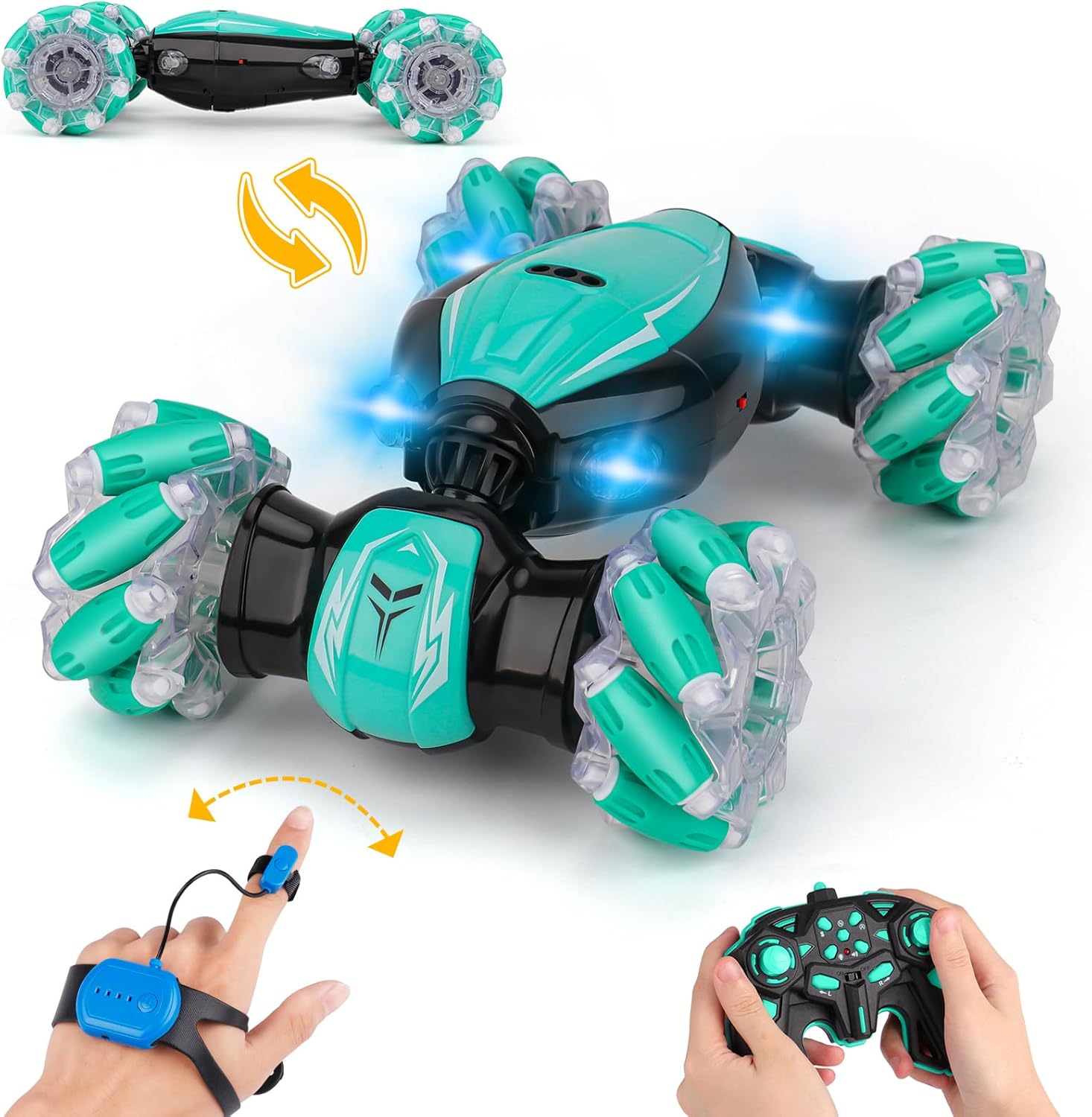NEXBOX Remote Control Crawler for Kids - 360 Rotation RC Stunt Car 4WD 2.4 GHz OffRoad Vehicle Remote Controlled with Hand Control, Birthday Gift for Boys 6 7 8 9 10 11 12 Years