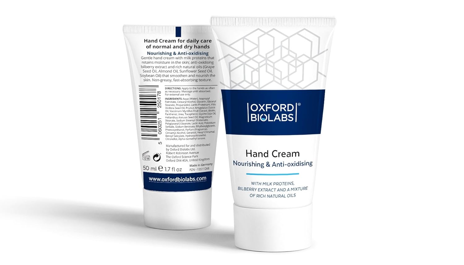 Oxford Biolabs Nourishing & Anti-oxidising Hand Cream Intense Moisturising and Nourishing For Normal to Dry Skin