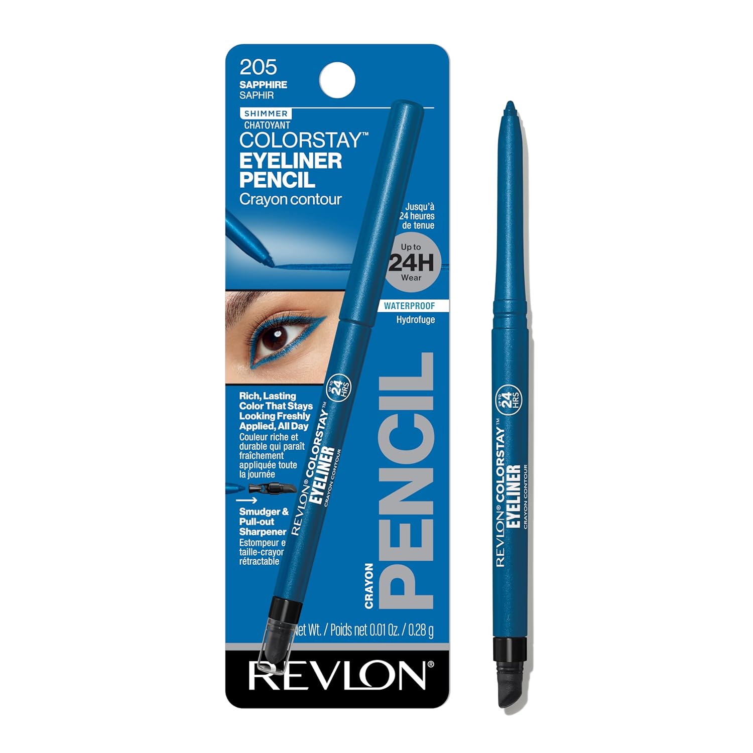 Revlon ColorStay Pencil Waterproof Eyeliner, Smudge-Proof, Eye Makeup with Built-In Sharpener, Packaging May Vary, 205 Sapphire, 0.01 oz