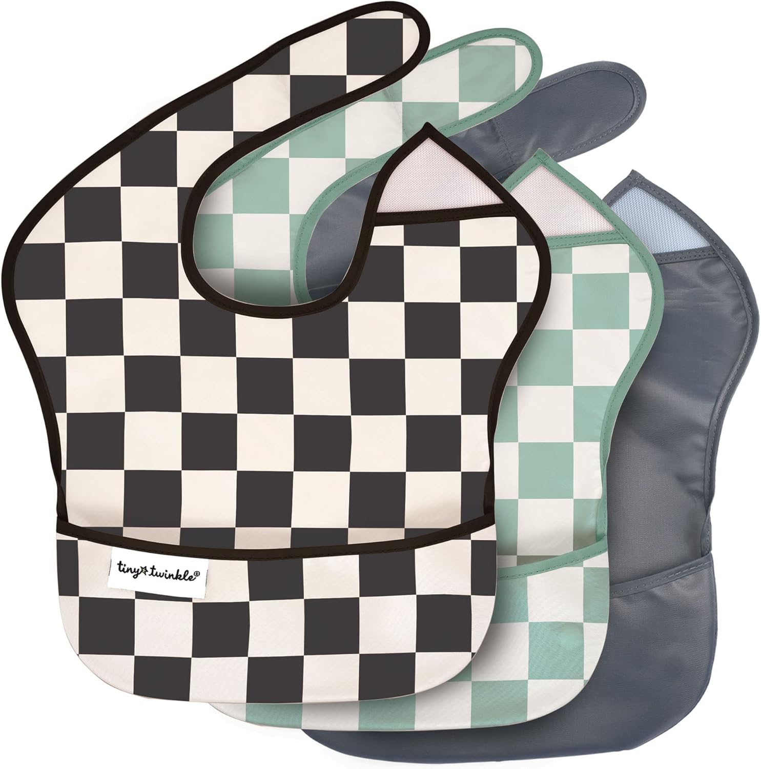 Tiny Twinkle Mess-Proof Baby Bib - Waterproof Bib for Baby Boy or Girl - PFAS, PVC, BPA, Phthalate Free - Baby Food Bibs