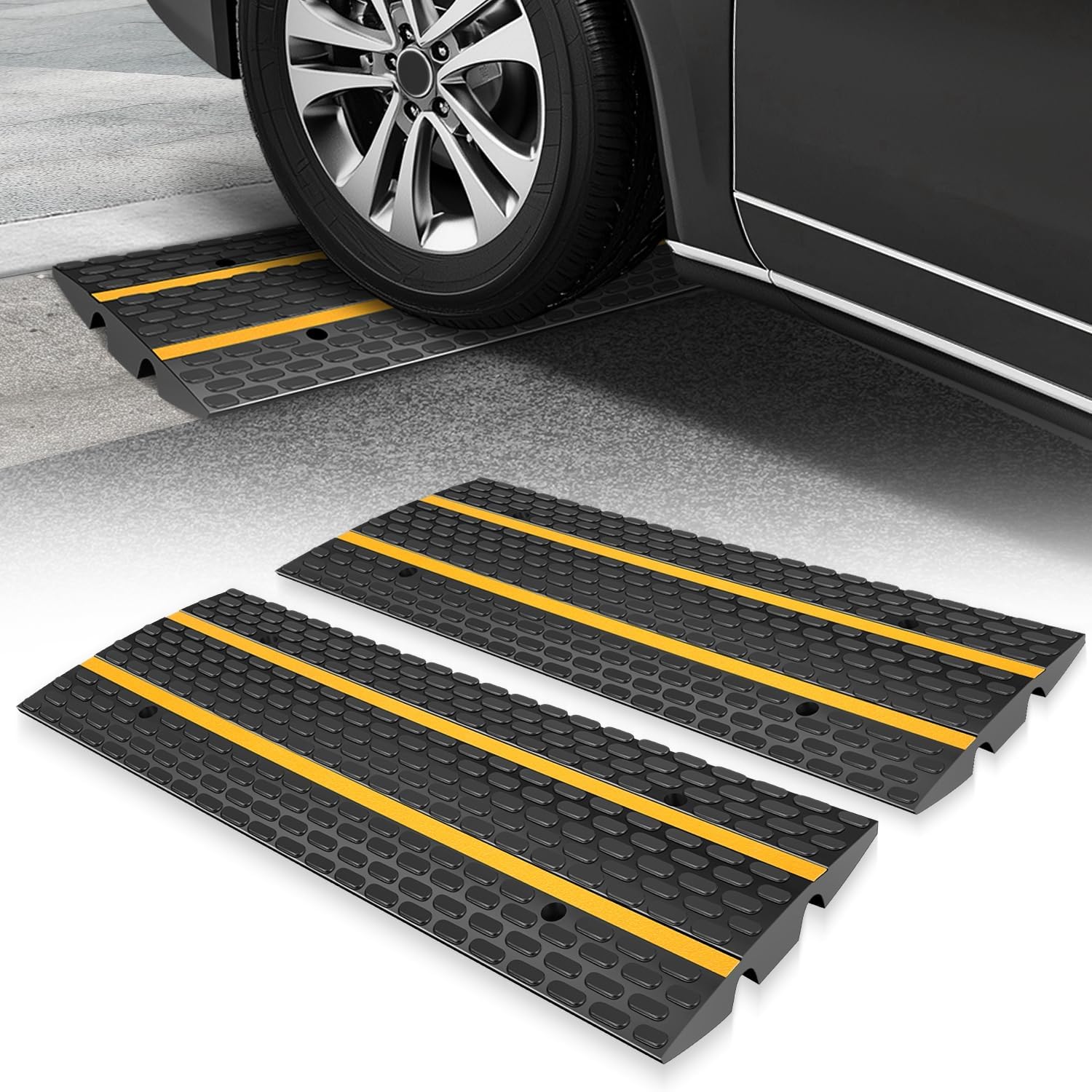 Auto Dynasty 45.5'' Rubber Curb Ramp for Car Driveway, 22,000 lbs Capacity