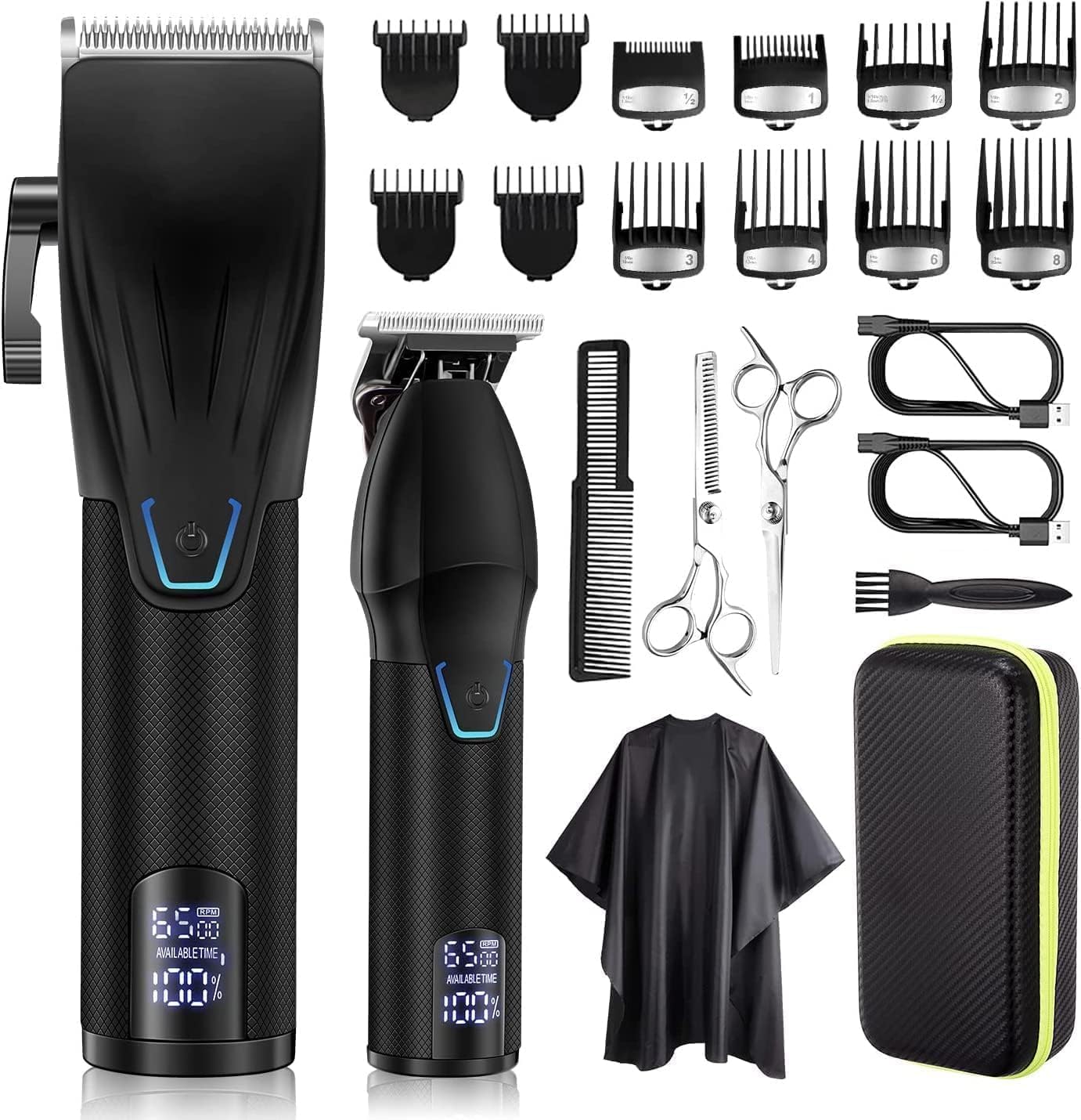 Professional Hair Clipper and Trimmer Set, Barber Clippers Set for Men Professional Kit, Beard Trimmer Haircut Kit, Cordless Clippers for Hair Cutting,Black