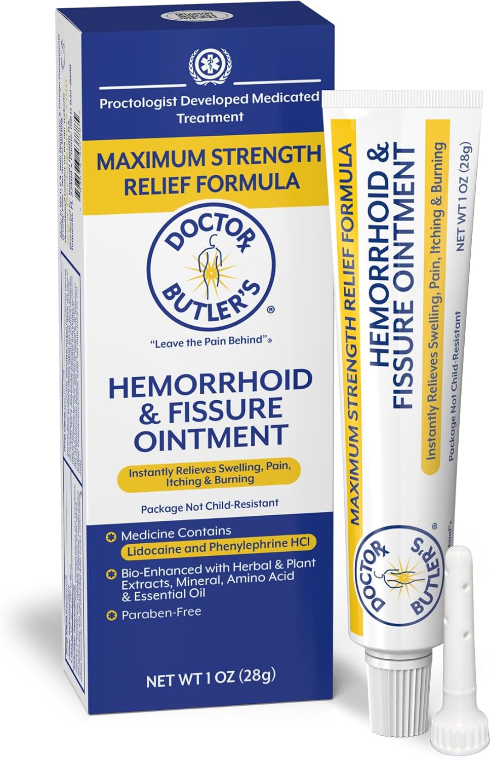 Doctor Butler’s Hemorrhoid & Fissure Ointment – Hemorrhoid Treatment and Hemorrhoid Cream with Lidocaine and Phenylephrine HCI for Fast Acting Relief of Pain, Swelling, Discomfort, and Itching (1 oz.)