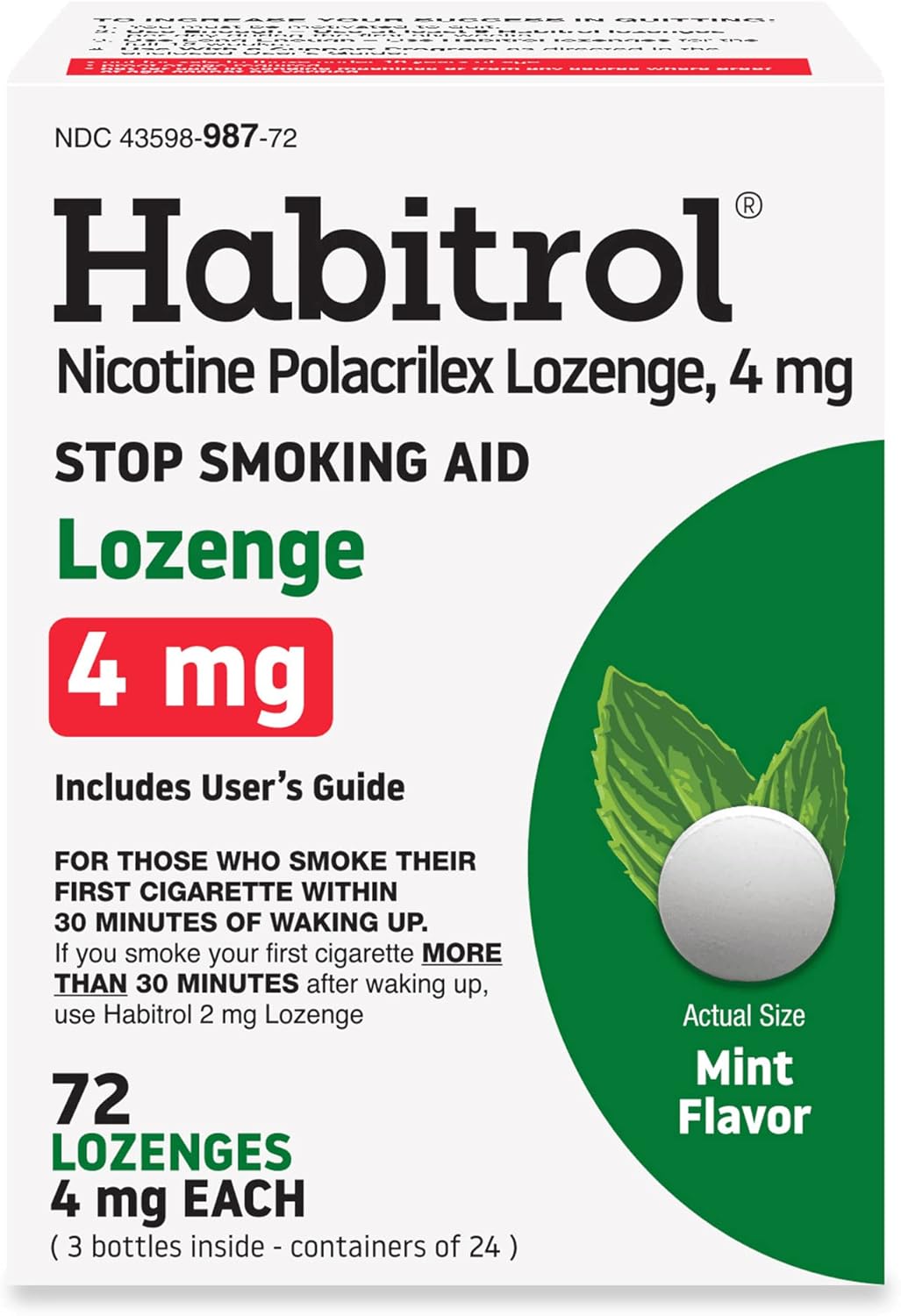 Habitrol Nicotine Lozenges - 4 mg, Mint Flavor, 72 Count - Nicotine Lozenge to Reduce Cravings & Help Quit Smoking