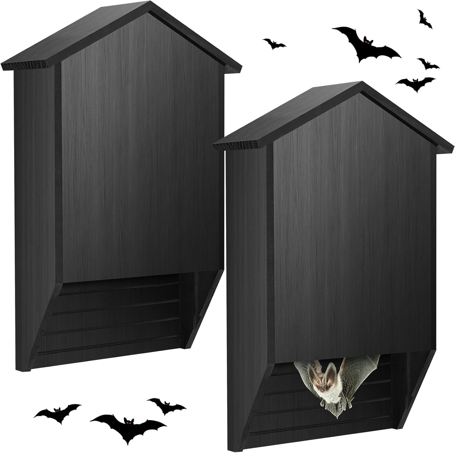 Wenqik 2 Pack Bat House for Outdoor Big Bat Box Large Cedar Wood Bat House for Outside Tree Weatherproof Wooden Bat Shelter Easy to Land and Roost(2 Chamber)