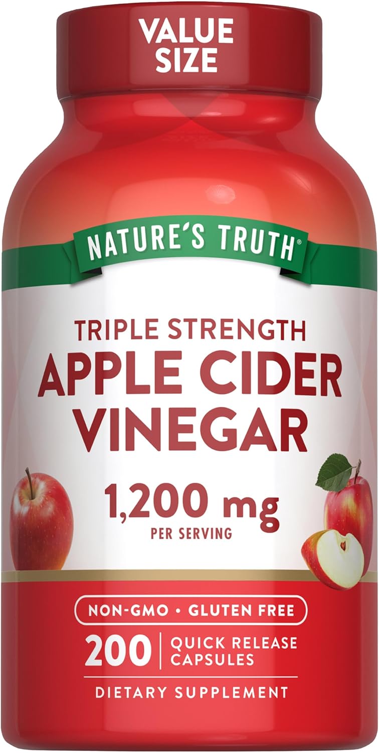 Nature's Truth Apple Cider Vinegar Capsules | 1200mg | 200 Pills | Extra Strength | Value Size | Non-GMO, Gluten Free Supplement