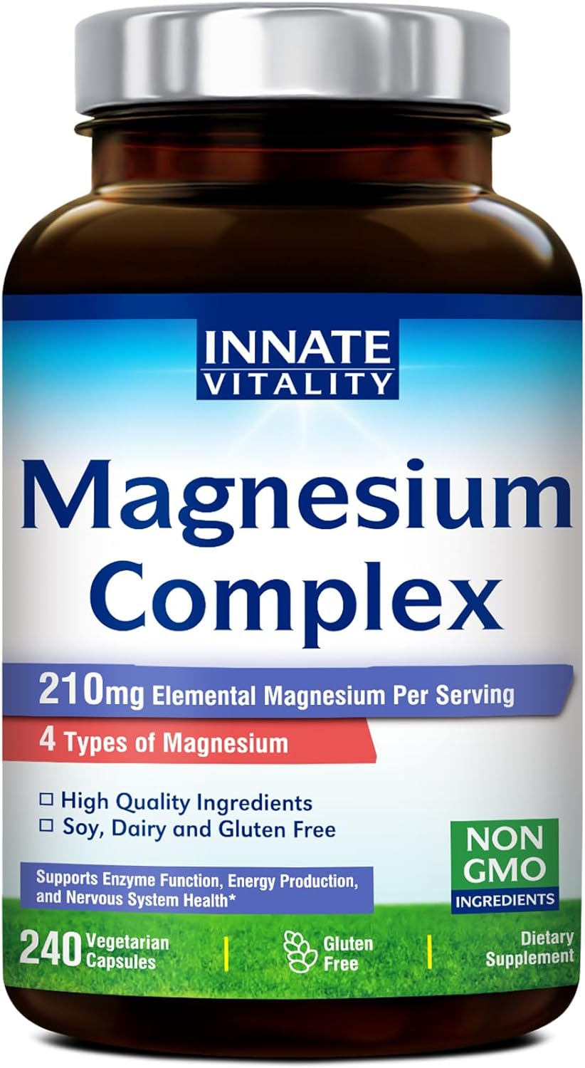 Innate Vitality Magnesium Complex 240 Vegan Capsules - 4 Forms: Magnesium Glycinate, Malate, Citrate, Oxide | Supports Energy, Bone Health & Nerve Support | Gluten Free, Non-GMO