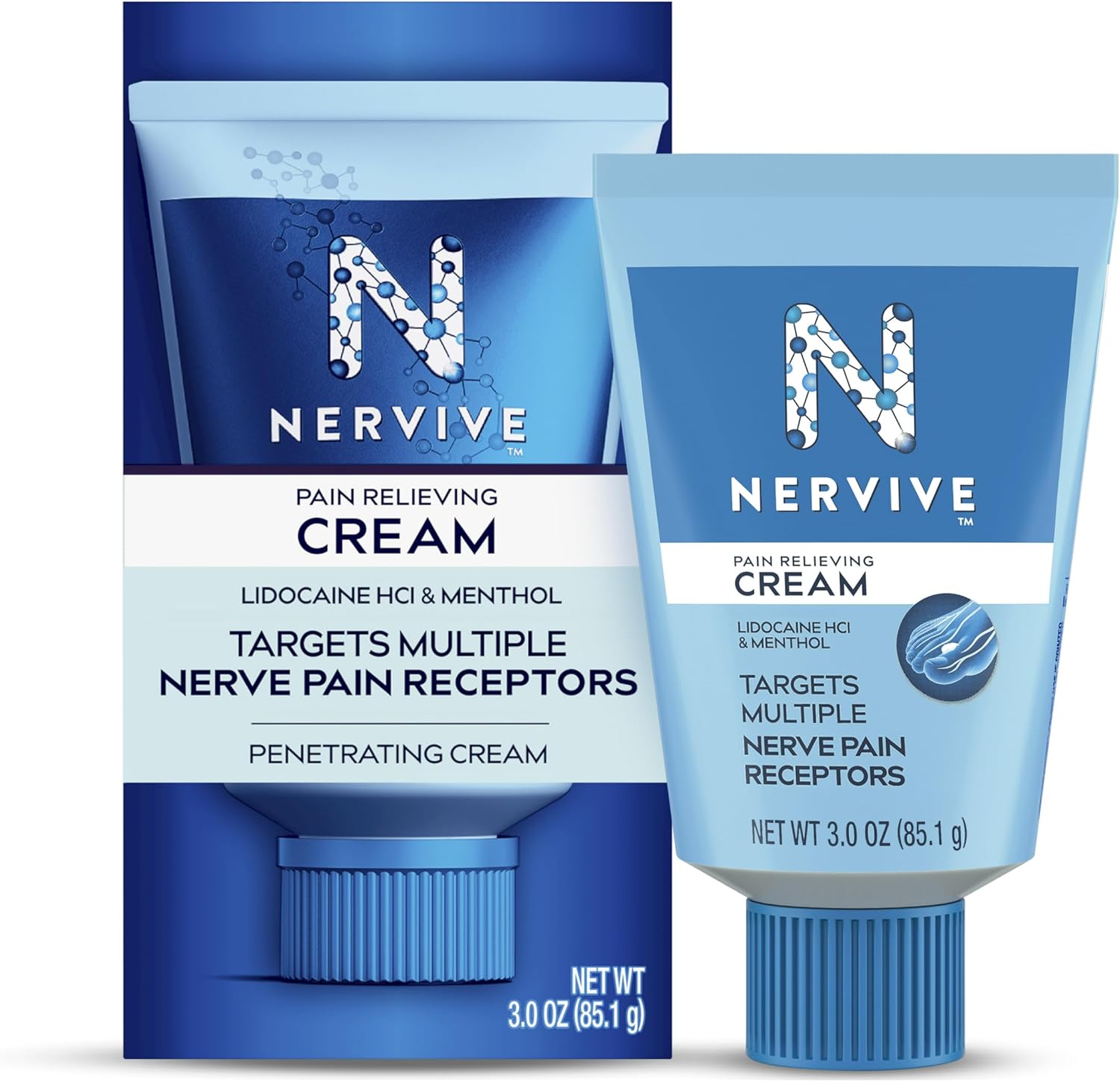 Nervive Pain Relieving Cream, Pain Relief, Max Strength Formula, Lidocaine Cream, Lidocaine Topical, Foot Pain, Leg Pain, Hand Pain Non-Greasy, 3.0z