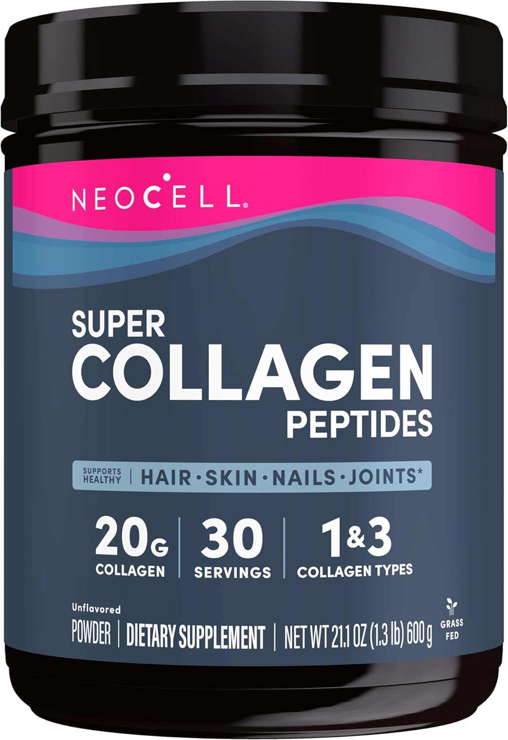 NeoCell Super Collagen Peptides, Unflavored, Powder, 21.2 oz., 1 Canister