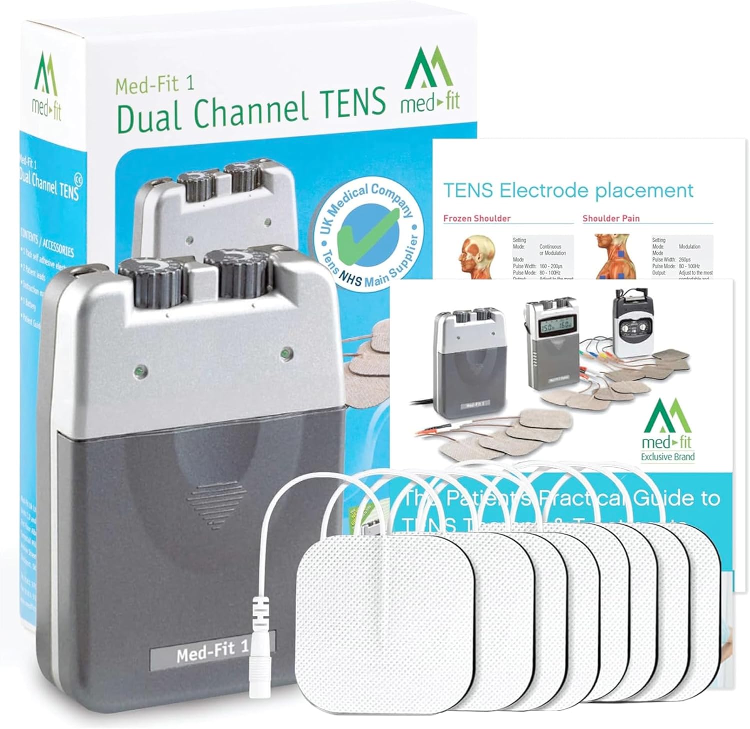 Med-Fit 1 Dual Channel TENS Machine for Pain Relief & Pain Management Therapy-Fully Certified Tens Machine CE2460