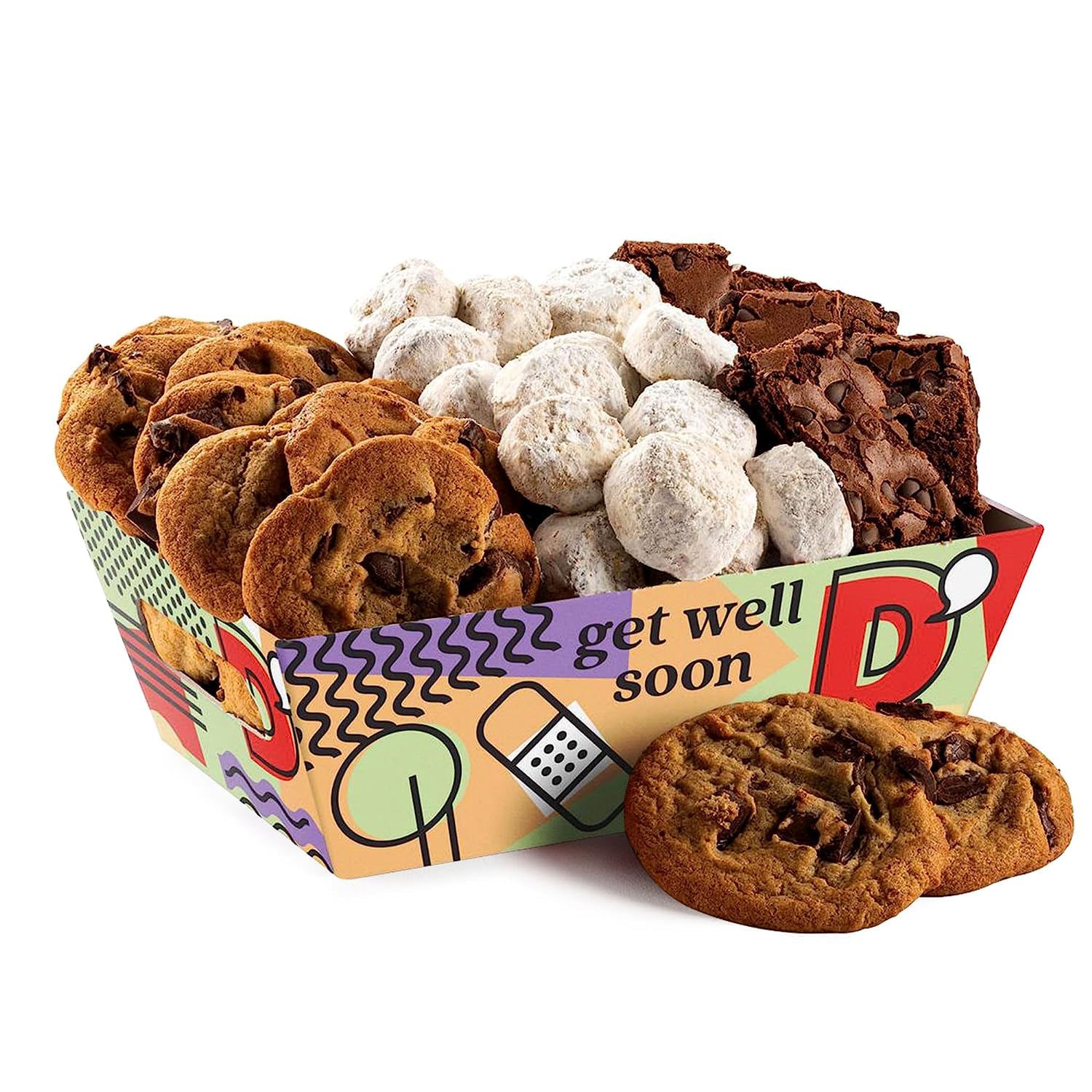 David’s Cookies Get Well Soon Cookie Gift Basket - Deliciously Flavored Cookies - Gourmet Thin Crispy Cookies, Butter Pecan Meltaways, and Choco Chip & Pure Butter Shortbread Cookies - Get Well Soon Small Crate