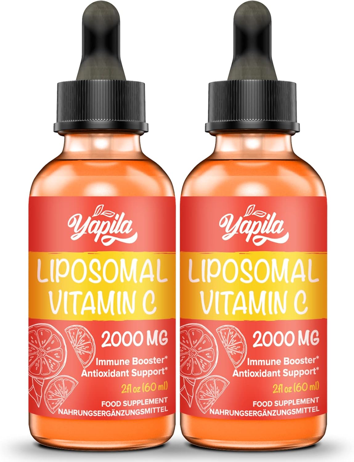 Liposomal Vitamin C 2000 mg Liquid Supplement(2 Bottles), Maximum Absorption, High Strength Vegan VIT C, Ascorbic Acid, Non-GMO, Gluten Free, Soy-Free