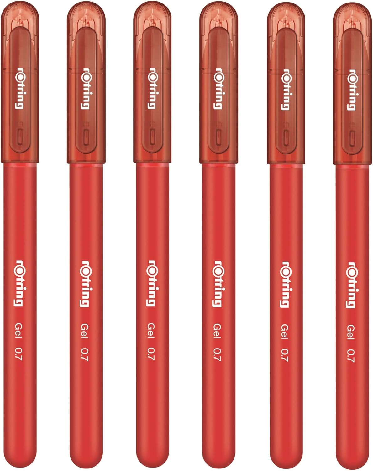 rOtring Gel Rollerball Pens - Medium Point 0.7mm - Rubber Grip - Pack of 6 - Red Ink - Smooth Quick Drying Gel Ink