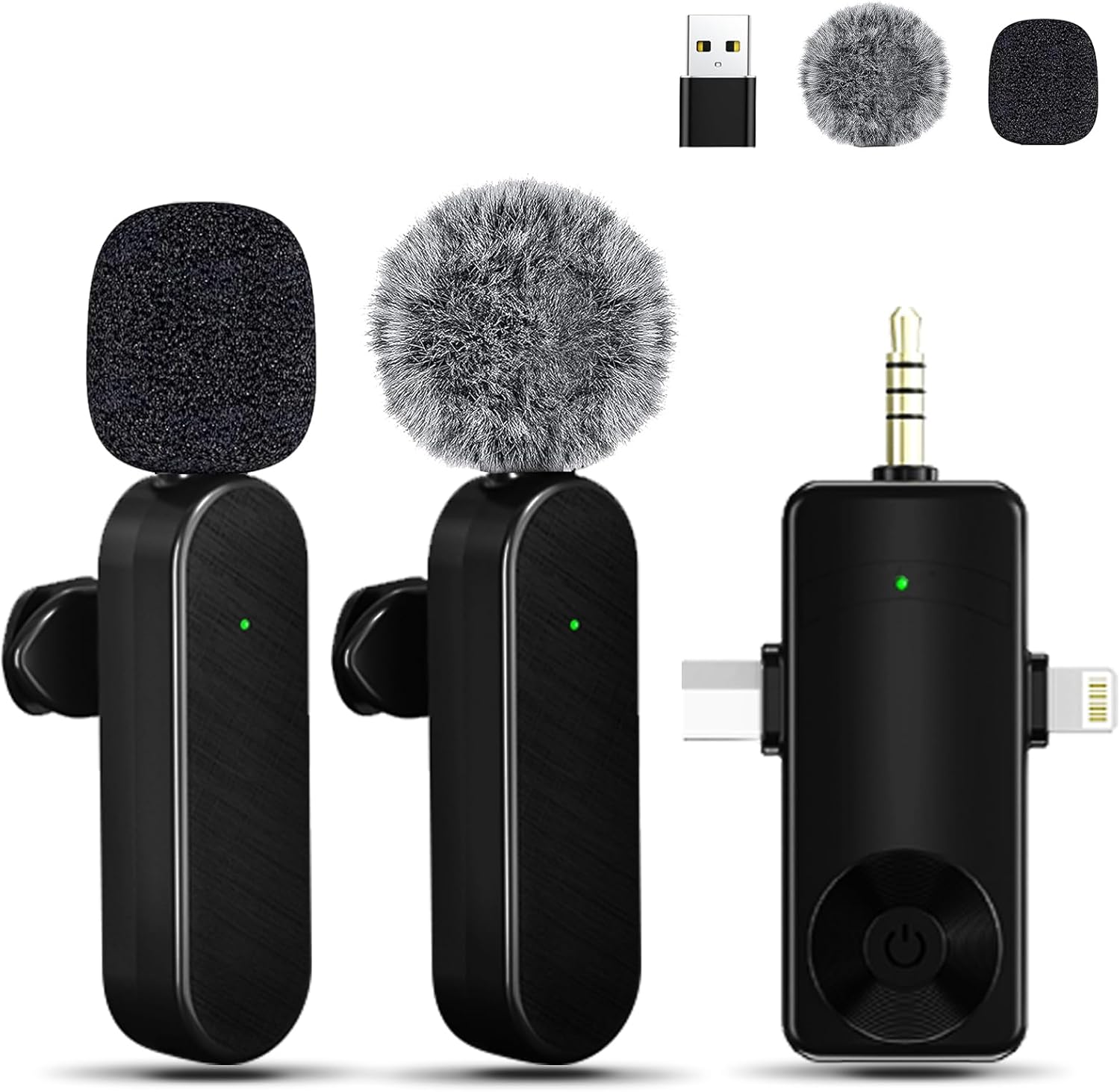 Bayanbulu Wireless Lavalier Microphones, 4-in-1 Universal Receiver for Android iPhone iPad Laptop & Camera, USB-C, Wireless Mini Microphone for Video Recording, Vlog, YouTube, TikTok