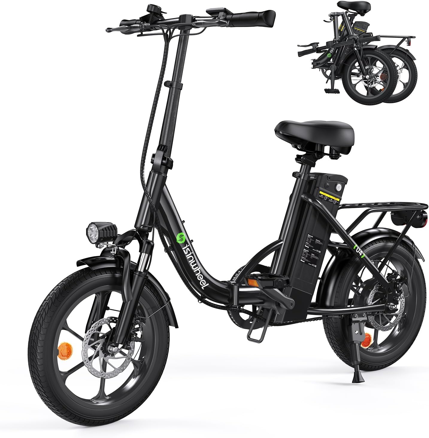 isinwheel U4 16" Folding Electric Bike for Adults, 750W Peak Motor with Max 55Miles PAS Range & 19MPH EBike, 374.4Wh Battery Electric Bicycles Step-Thru Commuter E Bikes for Adults and Teens