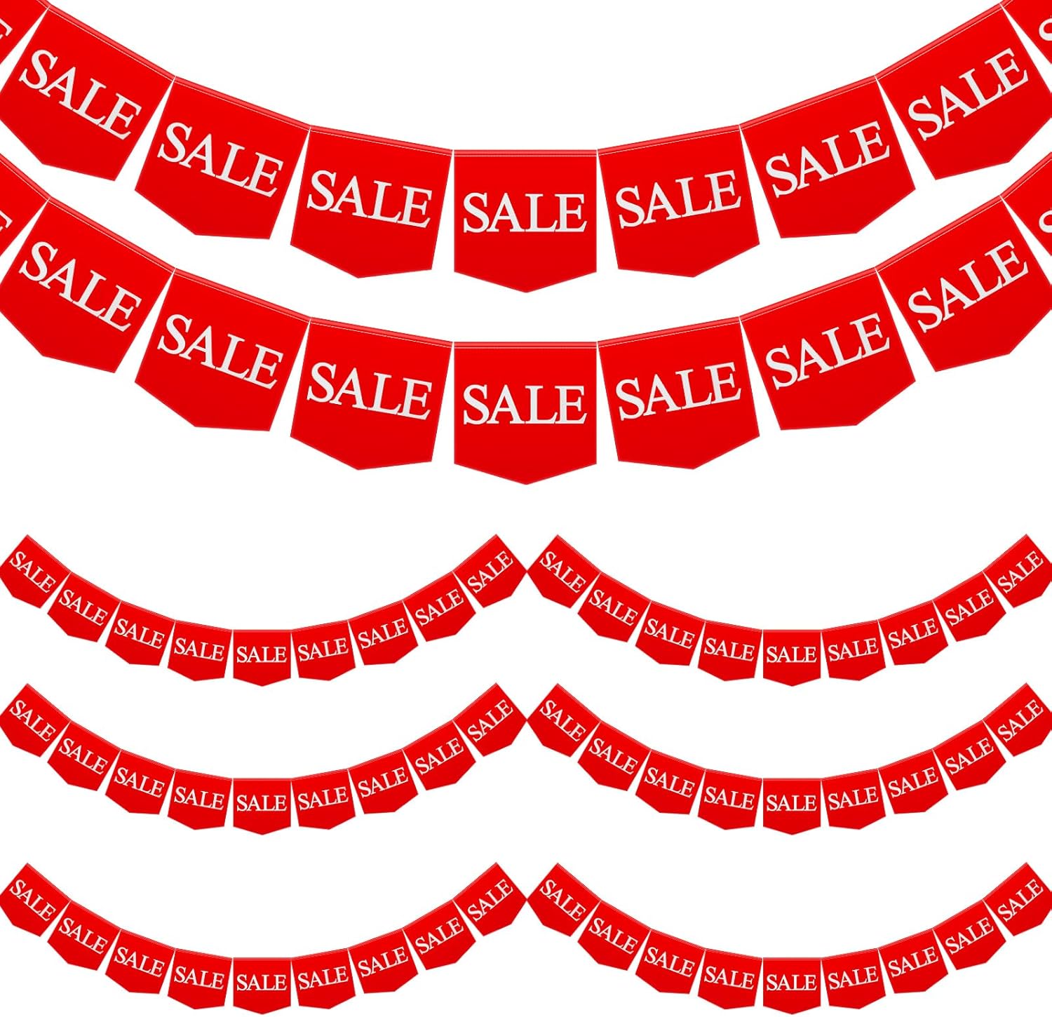 8 Pcs Sale Signs 7.7 Inches x 6.5 ft Sale Banner Vinyl Plastic Bright Red Sale Flags Pennant Highly Visible Sign Garland for Garage Yard Business Residential Retail Store, Easy to Hang