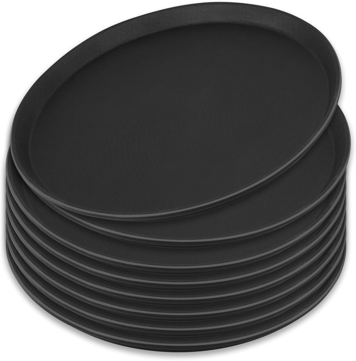 8 Pack 28cm Round Black Anti Slip Non Slip Bar Drinks Food Serving Tray Bar Tray with Raised Edges for Parties, Gatherings, Bars, Restaurants, Cafeteria and Home