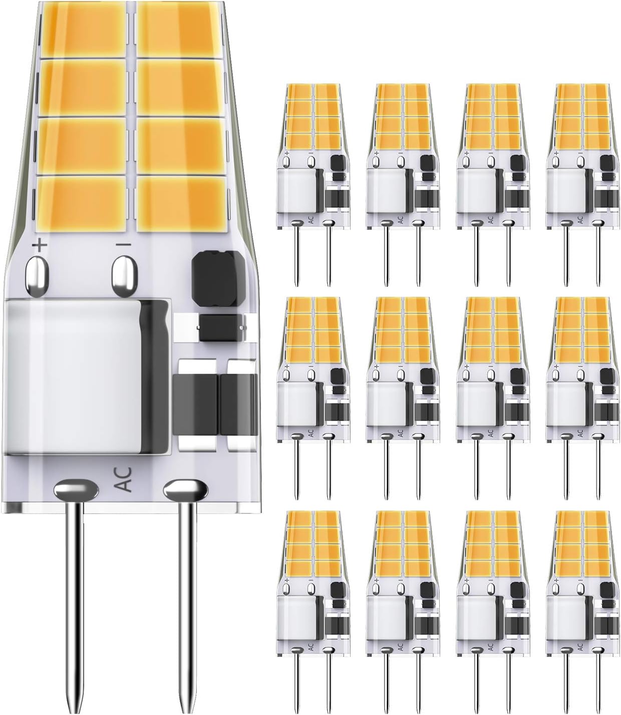 QNINE 12 Pack G4 LED Bulbs, 3W Cooker Hood G4 LED Bulbs, 20W Halogen Bulb Equivalent, DC AC 12V, Warm White 2700K, 350lm, 360° Beam Angle, Non Dimmable