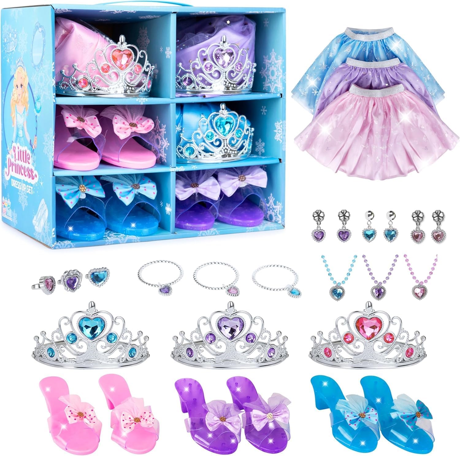 Toyvelt Toddler Girl Toys - Princess Dress Up Shoes and Jewelry Boutique - Pretend Play for Little Girls Set Incl Color Skirts, Shoes, Crowns, Accessories