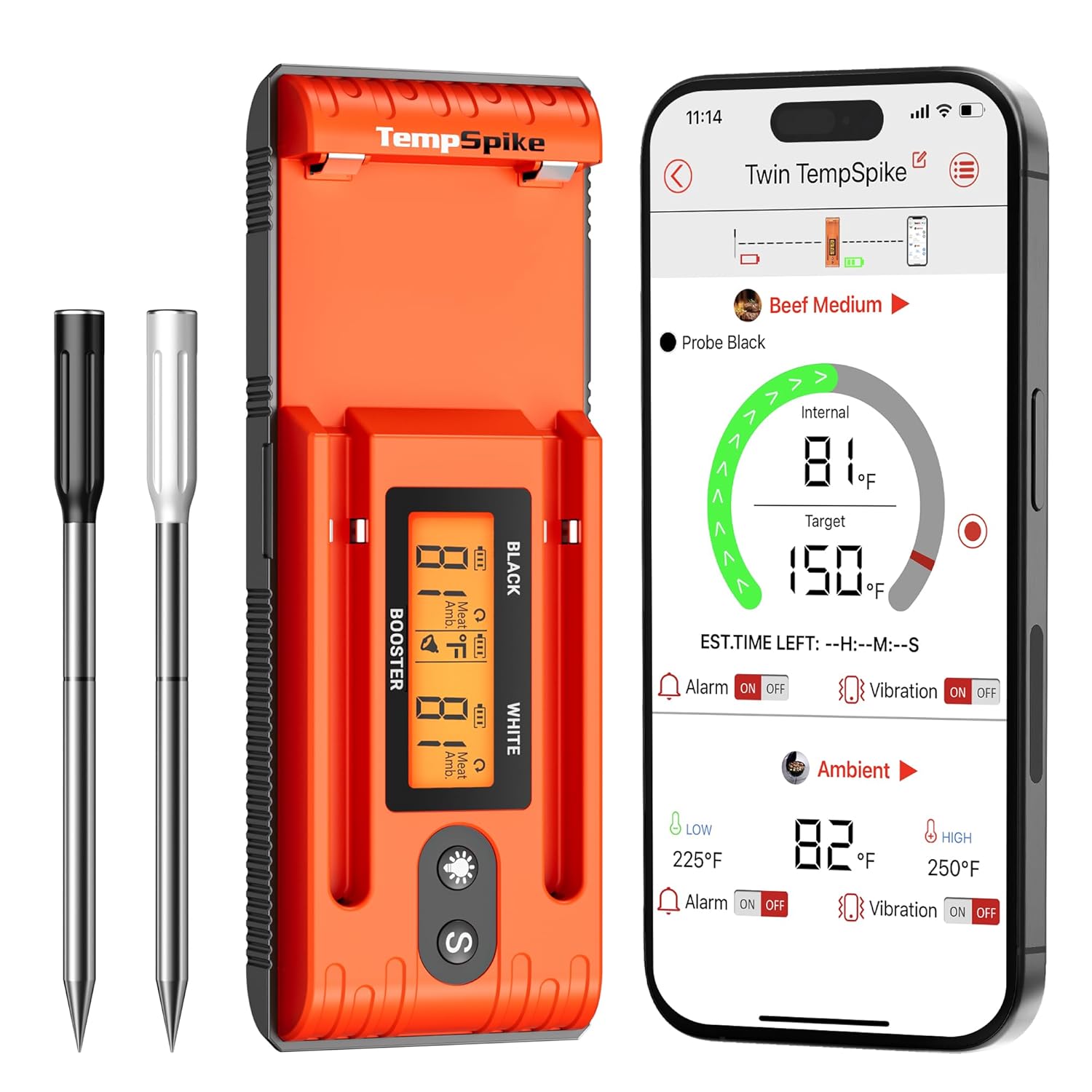 ThermoPro TempSpike Wireless Meat Thermometer Digital with 500FT Bluetooth Range, Cooking Food Thermometer with LCD Signal Booster & Dual Color-Coded Probes for BBQ Oven Smoker Turkey Rotisserie
