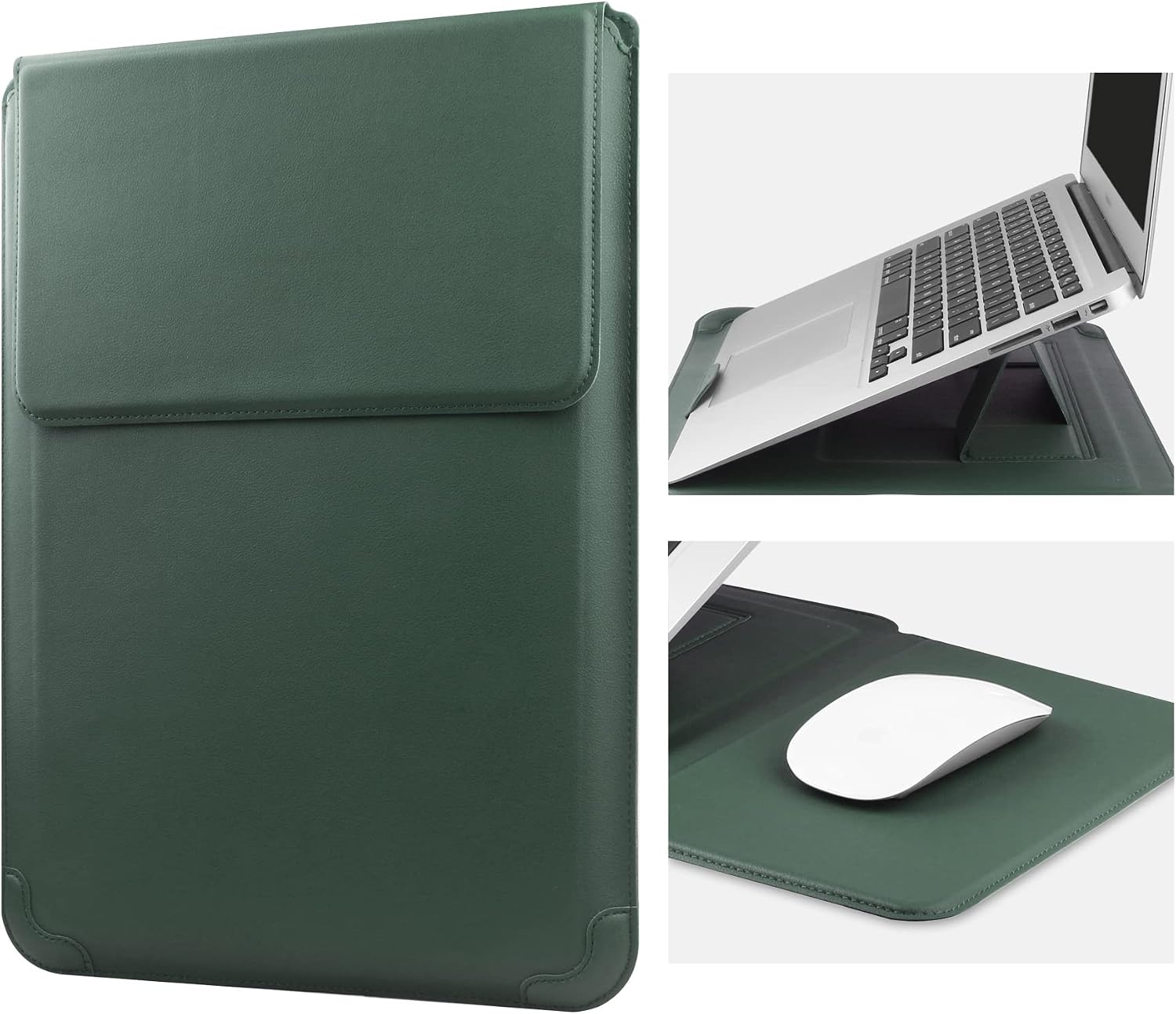 HoYiXi 14 Inch Laptop Sleeve Case Leather Bag with Stand Compatible with MacBook Pro 14 2021/ASUS Vivobook 14/HP Pavilion X360/Lenovo IdeaPad 14/Dell Lenovo HP ASUS Acer HUAWEI Matebook 14'' PC, Green