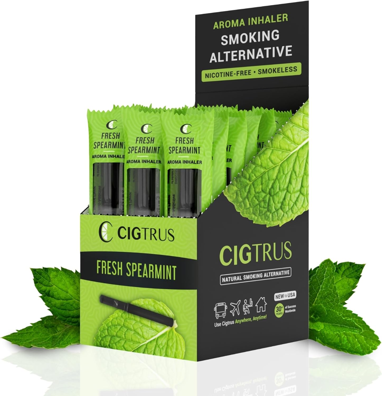 Cigtrus Natural Nicotine-Free, Tobacco-Free Smoking Alternative, Non-Electric Craving Relief, Quit Smoking Aid with Cigtrus (Fresh Spearmint) - 20 Piece
