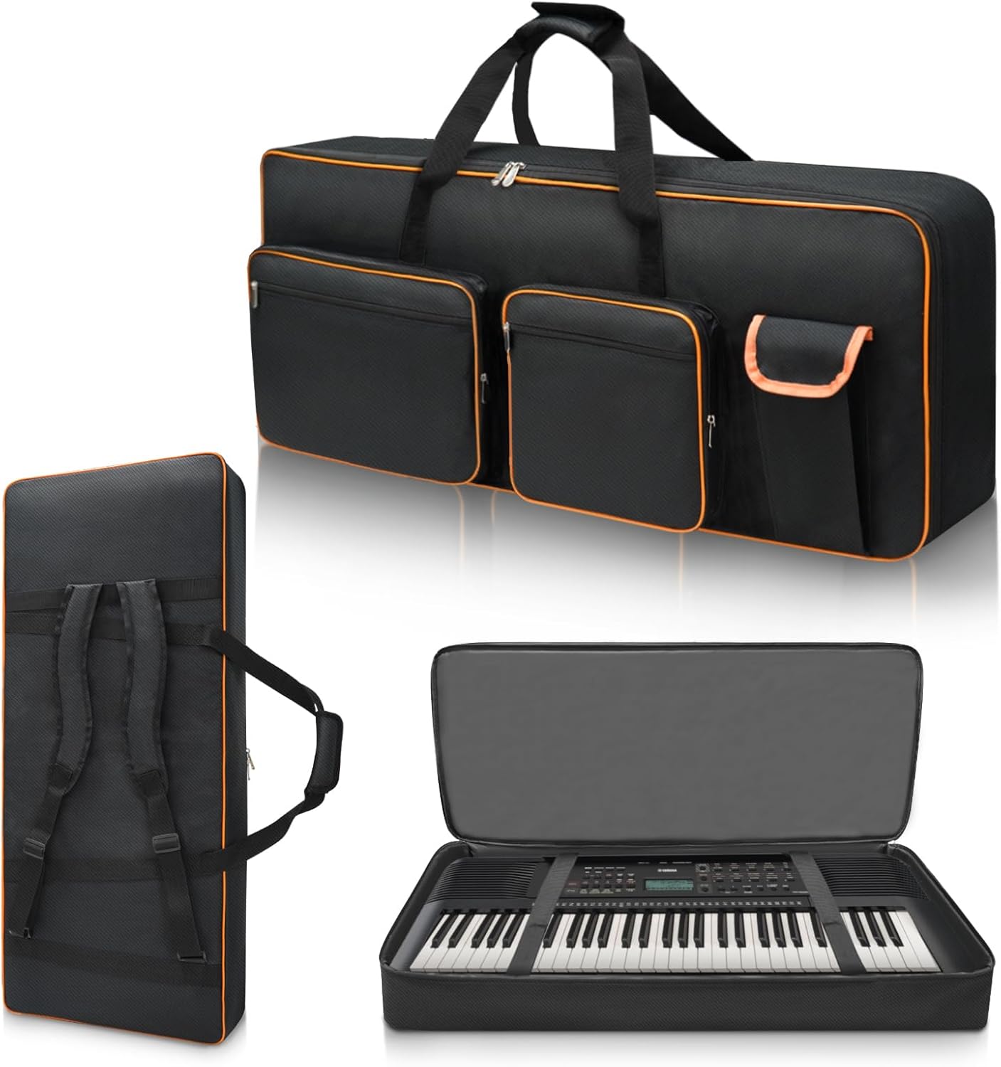 LIWSHWZ 61 Key Keyboard Case,10mm Pearl Cotton Full Padded Electric Piano Keyboard Gig Bag with Handles,Adjustable Shoulder Straps,40.5"X16.5"X5.1"Waterproof Piano Keyboard Bag with 5 Accessory Pocket