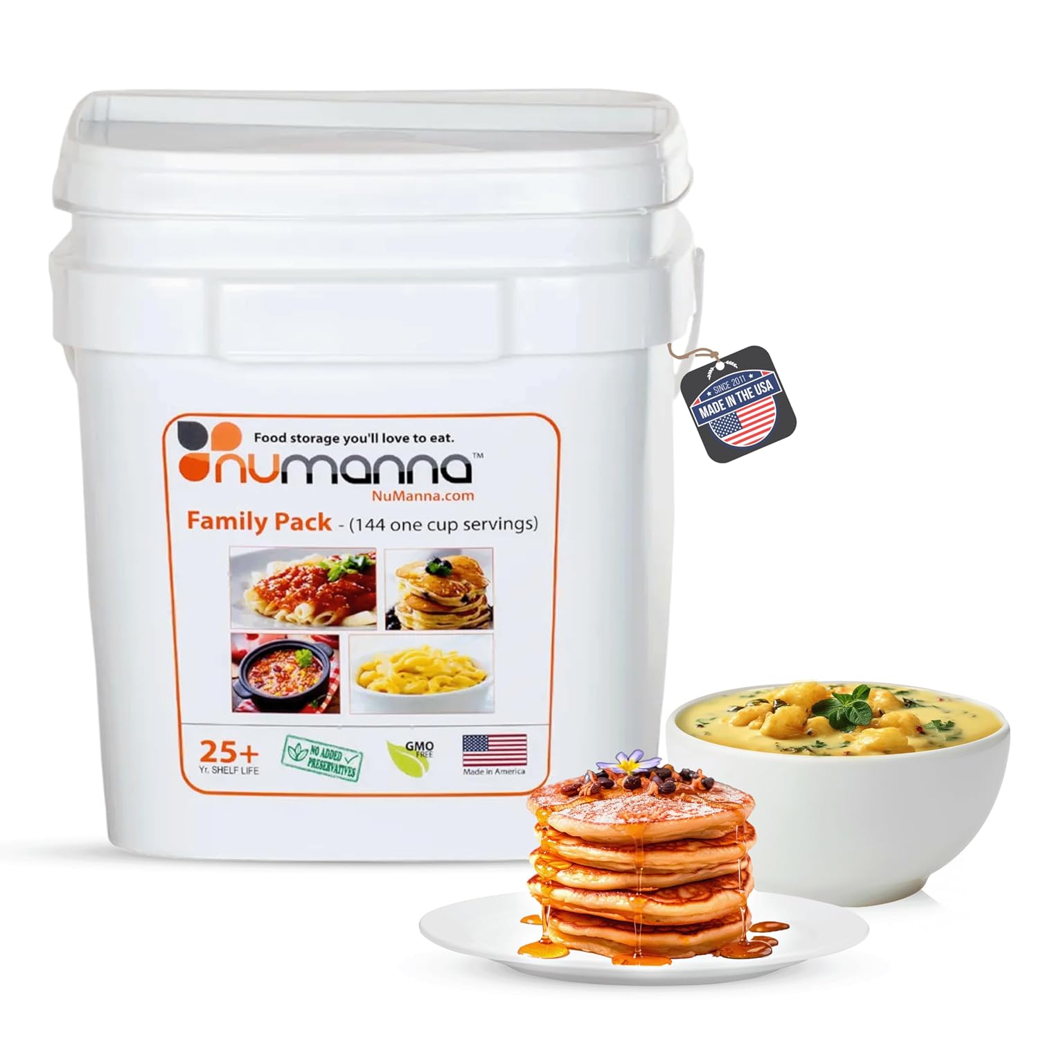Numanna Family Pack Emergency Food Storage Bucket – 144 Servings, 20 lbs | 1-Month Survival Meal Kit for Long-Term Preparedness | Non-GMO Freeze-Dried Meals in Resealable Pouches | Healthy, Nutritious Everyday Food Supply | 25+ Year Shelf Life | Made in USA